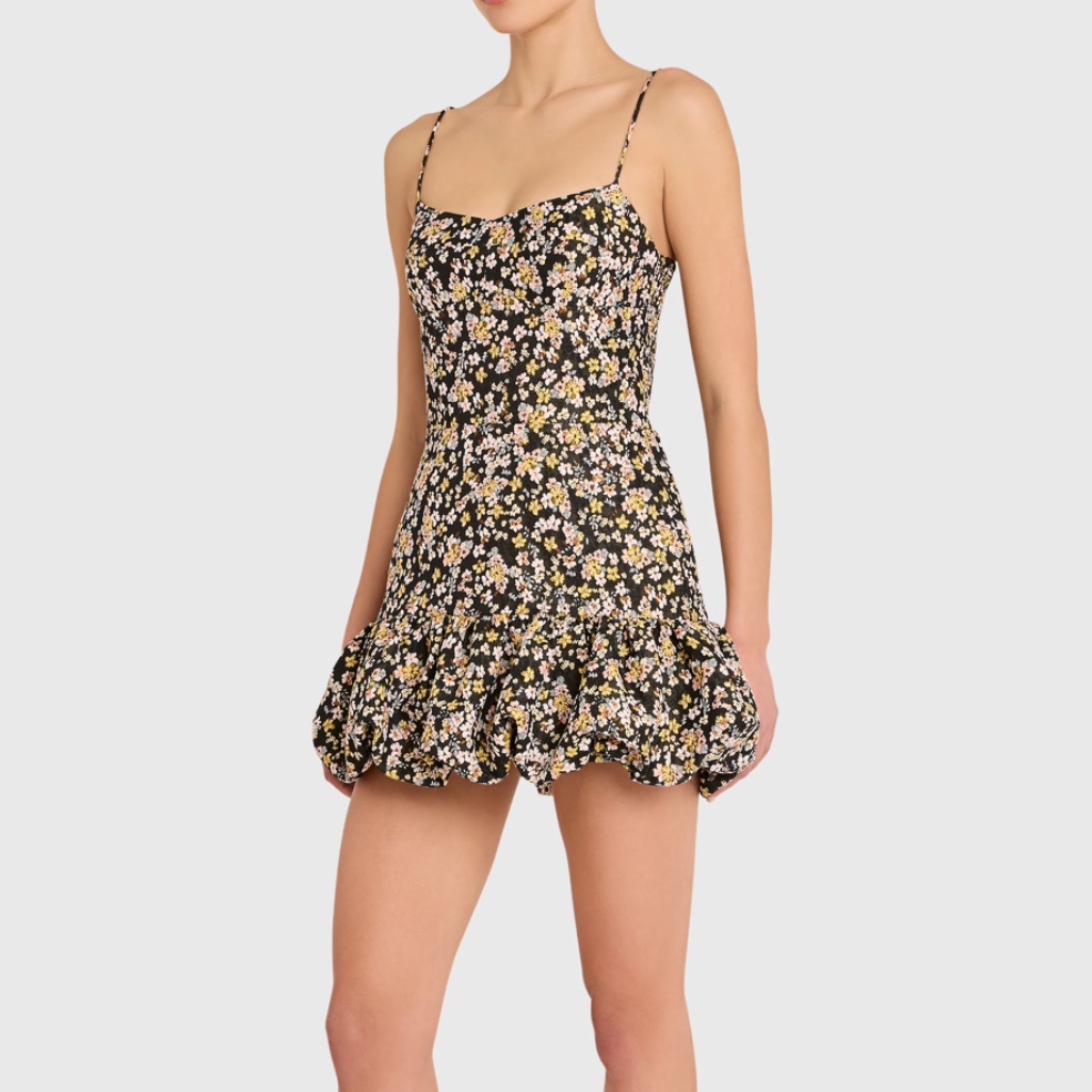 Amanda Uprichard Black Floral Mini Dress With Yellow & Pink Flowers